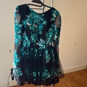 MNM Couture Black Dress with Teal Floral Design
